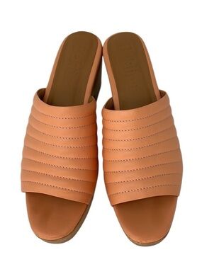 BEKLINA Sandals Open Toe Clogs Wood Platform Ribbed Leather Peach Pink Size 10